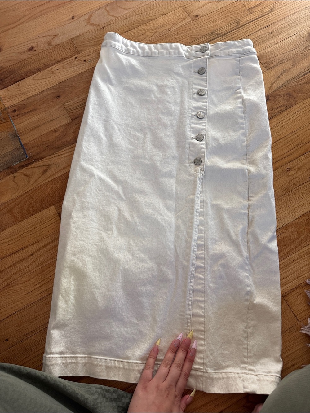 Free People White Button-Front Midi Skirt